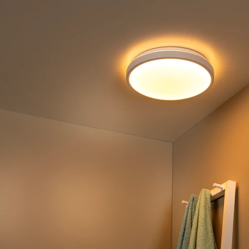 Lucide DASHER - Lámpara de techo Baño - Ø 34,8 cm - LED - 1x18W 2700K - IP44 - Sensor movimiento & día/noche - Blanco - ambiente 1
